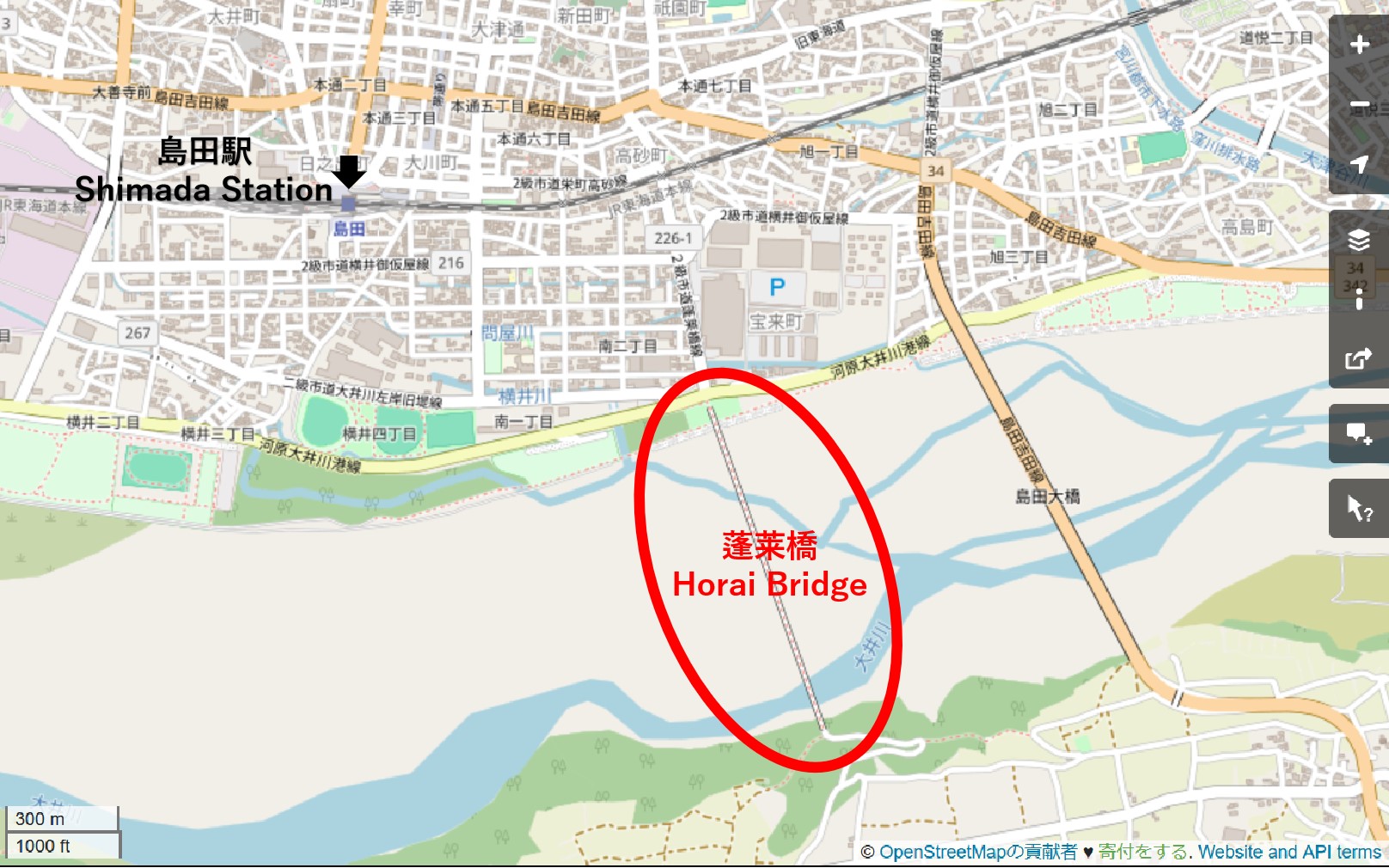 蓬莱橋の地図